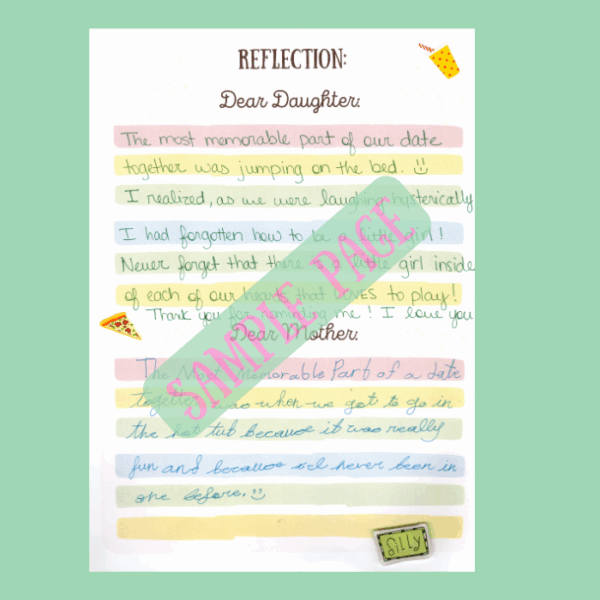 Inside page of mother daughter creative date journal - Refection page