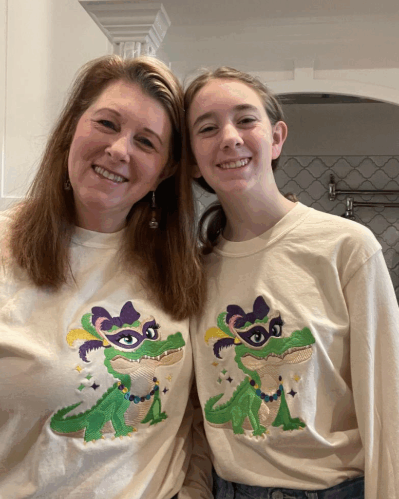 Still Twinning - Holding Onto Connection Through the Teen Years - Mardi Gras shirts